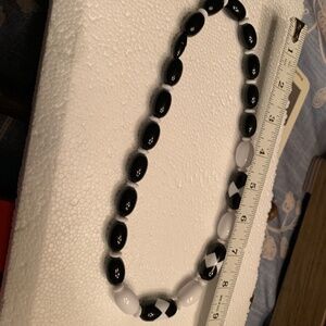 Vintage Black & White Plastic Bead Necklace